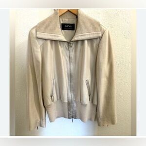 Dana Buchman Silk Cream Bomber Jacket with Fold-Over Collar